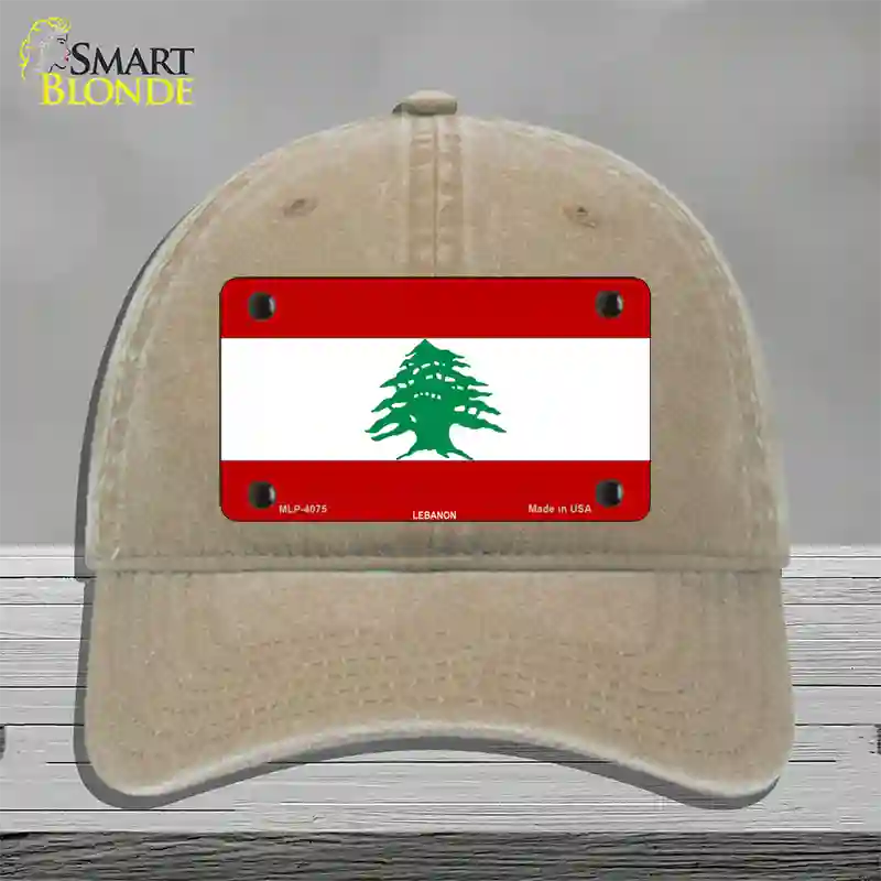 Lebanon Flag Novelty License Plate Hat Unconstructed Cotton / Khaki