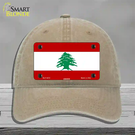 Lebanon Flag Novelty License Plate Hat Unconstructed Cotton / Khaki