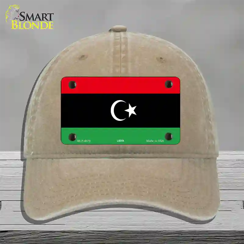 Libya Flag Novelty License Plate Hat Unconstructed Cotton / Khaki