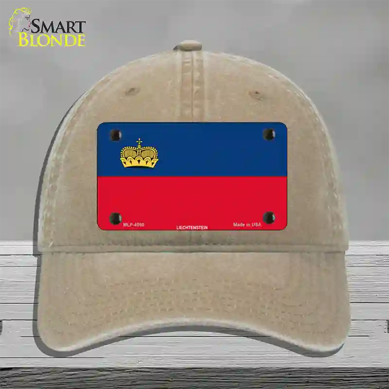 Liechtenstein Flag Novelty License Plate Hat Unconstructed Cotton / Khaki