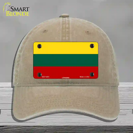 Lithuania Flag Novelty License Plate Hat Unconstructed Cotton / Khaki