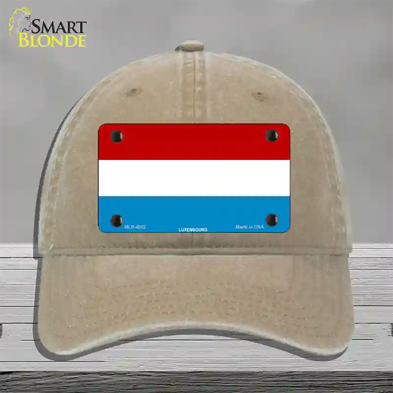 Luxembourg Flag Novelty License Plate Hat Unconstructed Cotton / Khaki