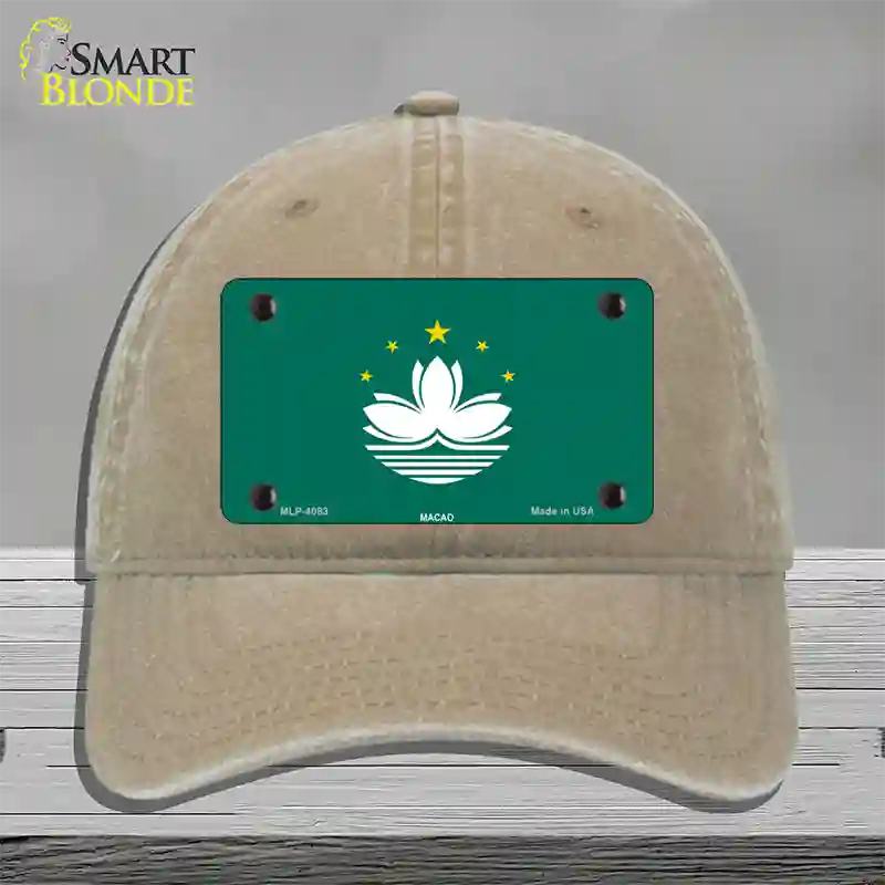 Macao Flag Novelty License Plate Hat Unconstructed Cotton / Khaki