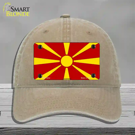 Macedonia Flag Novelty License Plate Hat Unconstructed Cotton / Khaki