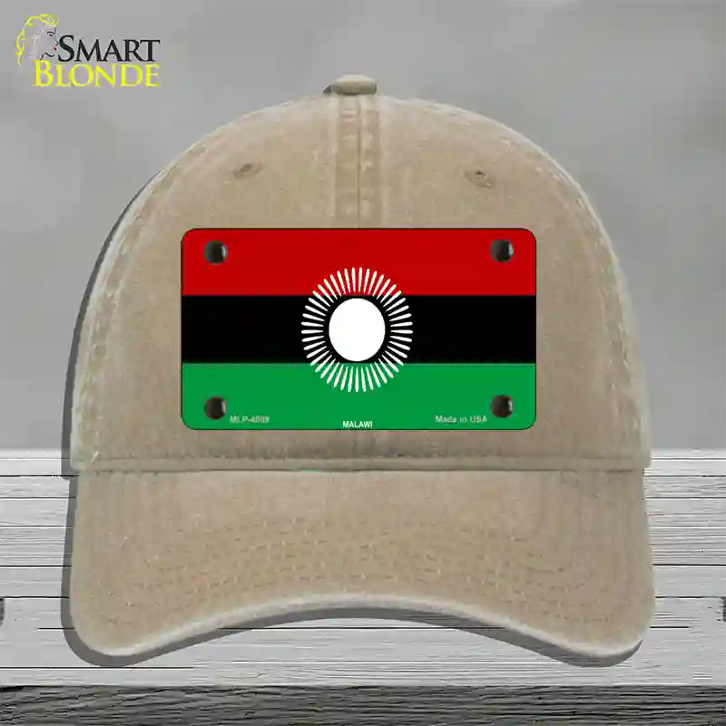 Malawi Flag Novelty License Plate Hat Unconstructed Cotton / Khaki