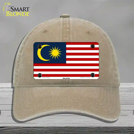 Malaysia Flag Novelty License Plate Hat Unconstructed Cotton / Khaki