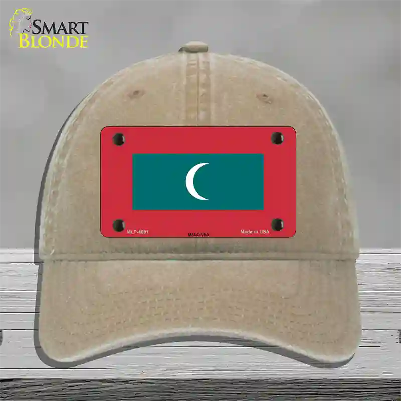 Maldives Flag Novelty License Plate Hat Unconstructed Cotton / Khaki