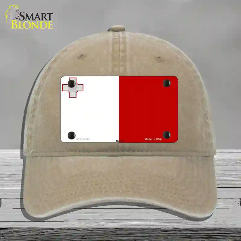 Malta Flag Novelty License Plate Hat Unconstructed Cotton / Khaki