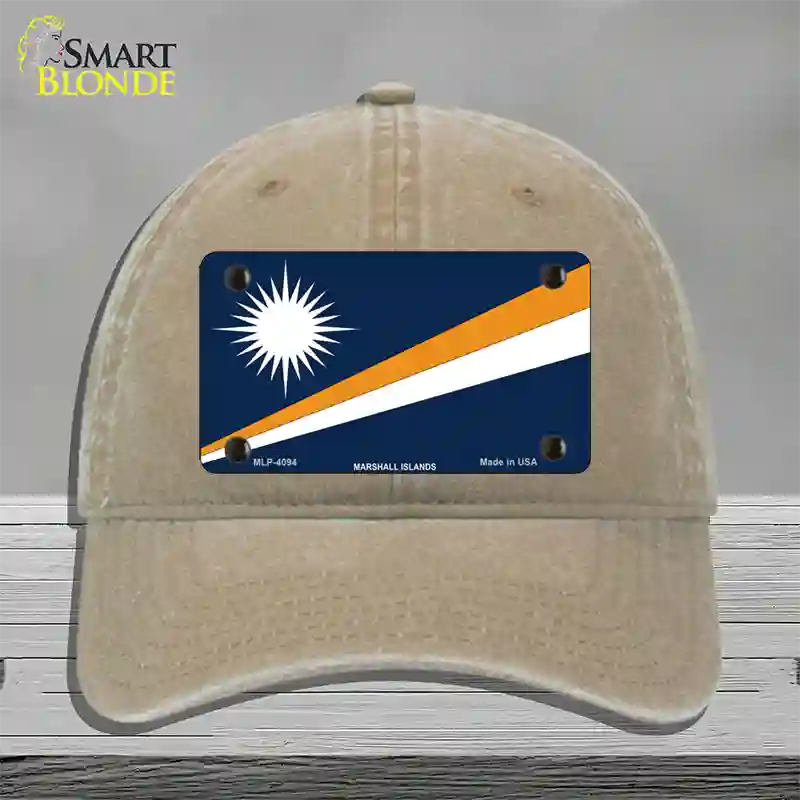 Marshall Islands Flag Novelty License Plate Hat Unconstructed Cotton / Khaki