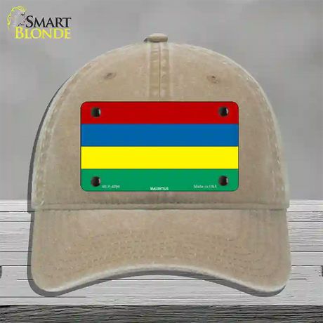 Mauritius Flag Novelty License Plate Hat Unconstructed Cotton / Khaki