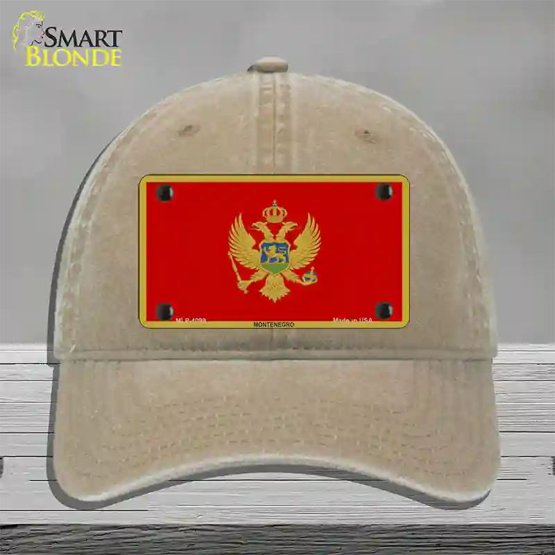 Montenegro Flag Novelty License Plate Hat Unconstructed Cotton / Khaki