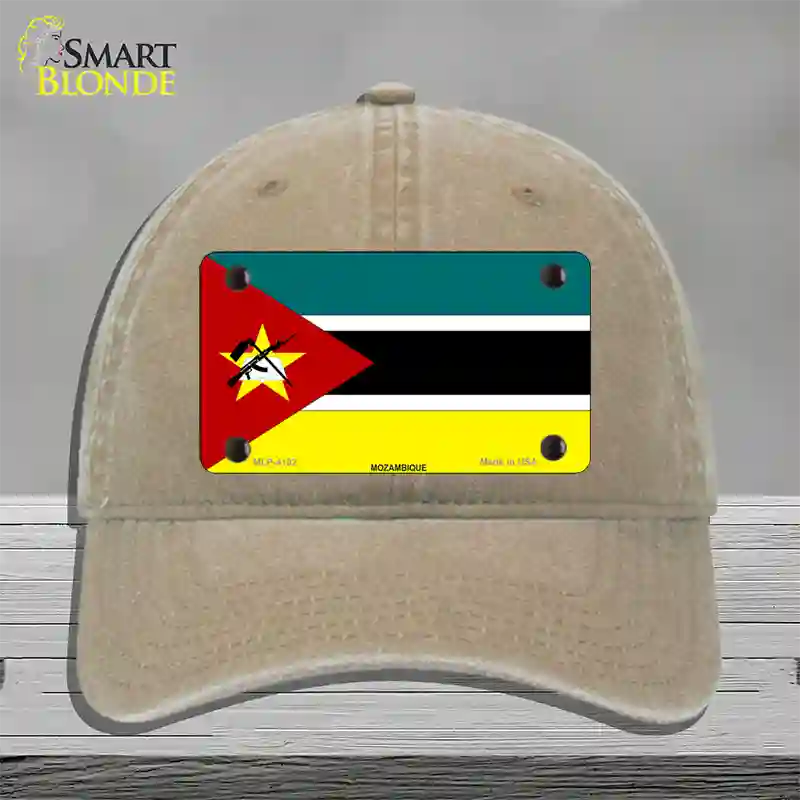 Mozambique Flag Novelty License Plate Hat Unconstructed Cotton / Khaki