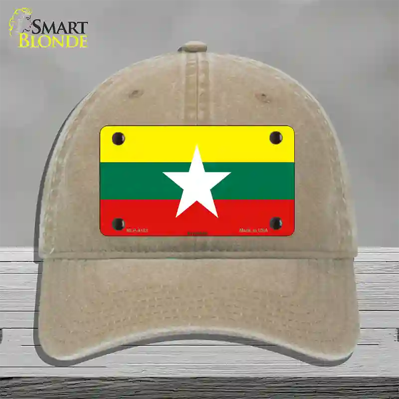 Myanmar Flag Novelty License Plate Hat Unconstructed Cotton / Khaki