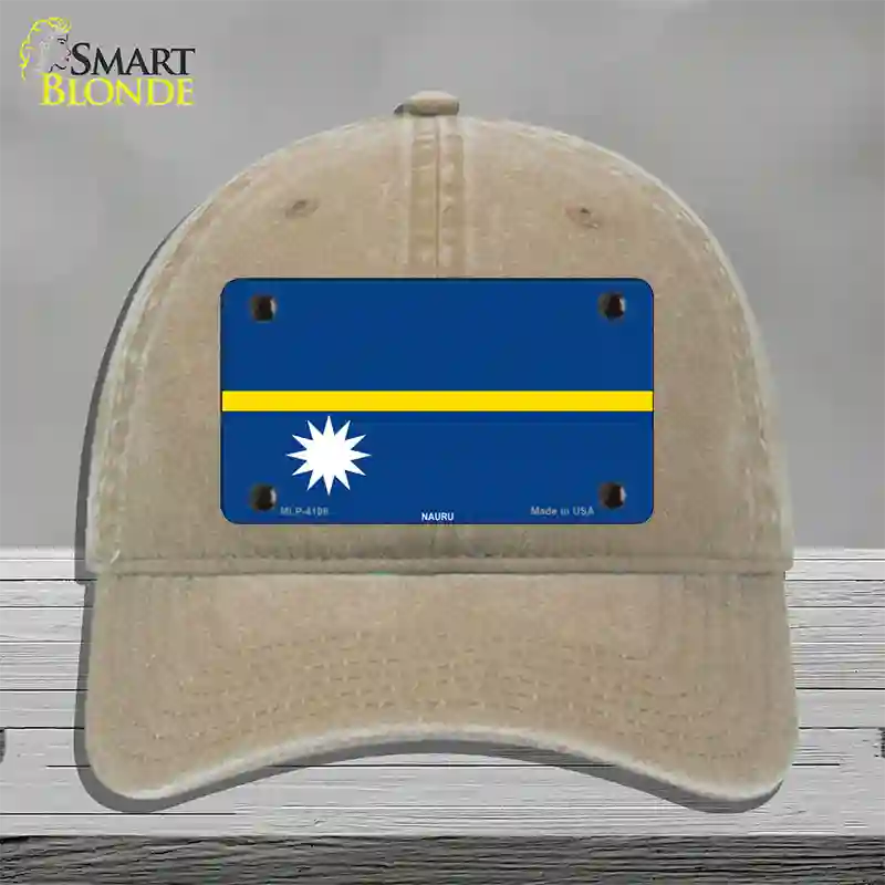 Nauru Flag Novelty License Plate Hat Unconstructed Cotton / Khaki