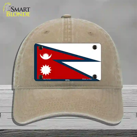 Nepal Flag Novelty License Plate Hat Unconstructed Cotton / Khaki