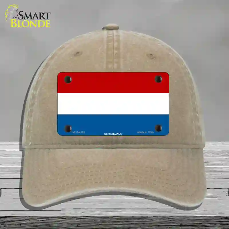 Netherlands Flag Novelty License Plate Hat Unconstructed Cotton / Khaki