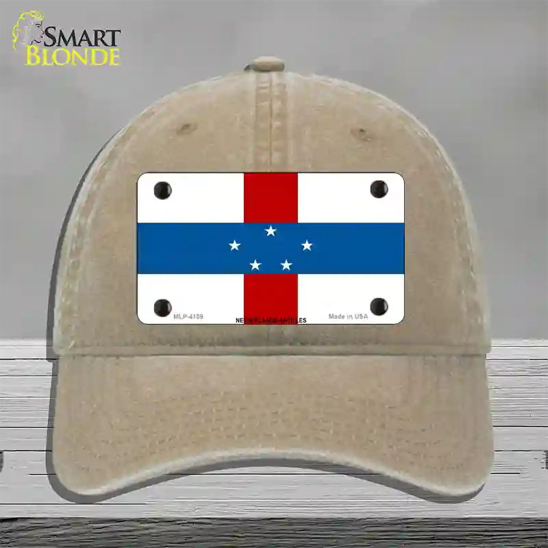 Netherlands Antilles Flag Novelty License Plate Hat Unconstructed Cotton / Khaki