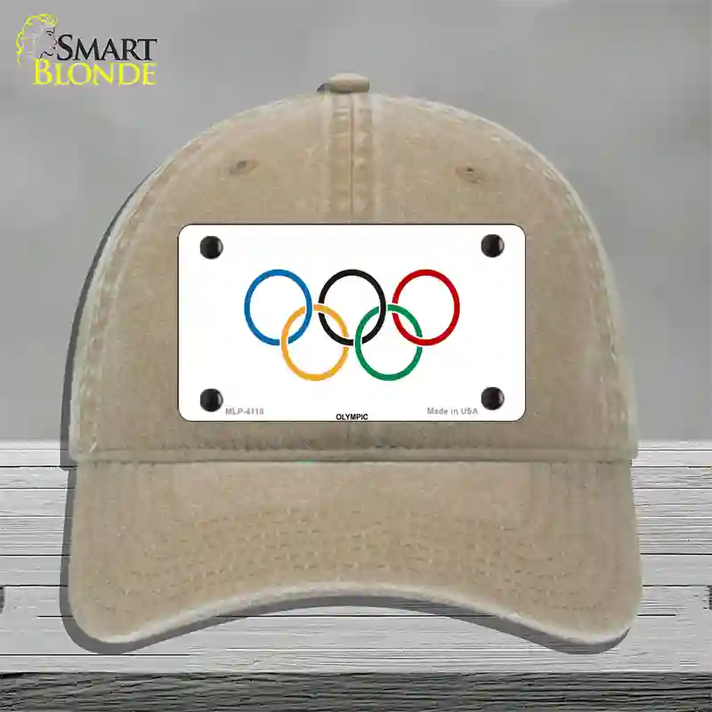 Olympic Flag Novelty License Plate Hat Unconstructed Cotton / Khaki