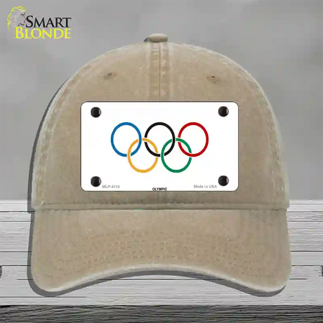 Olympic Flag Novelty License Plate Hat Unconstructed Cotton / Khaki