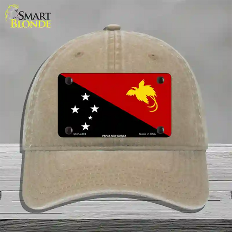 Papua New Guinea Flag Novelty License Plate Hat Unconstructed Cotton / Khaki