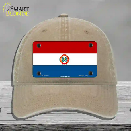 Paraguay-OBV Flag Novelty License Plate Hat Unconstructed Cotton / Khaki