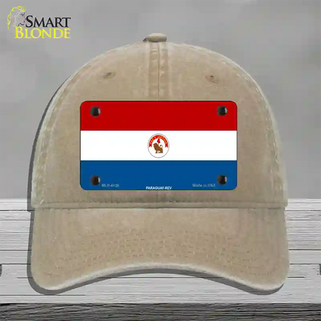 Paraguay-REV Flag Novelty License Plate Hat Unconstructed Cotton / Khaki