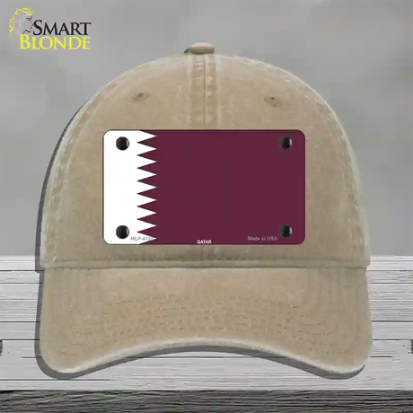 Qatar Flag Novelty License Plate Hat Unconstructed Cotton / Khaki