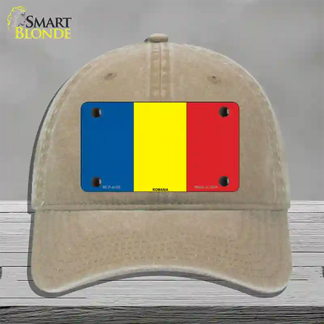 Romania Flag Novelty License Plate Hat Unconstructed Cotton / Khaki