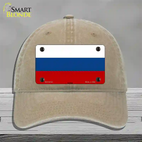 Russia Flag Novelty License Plate Hat Unconstructed Cotton / Khaki