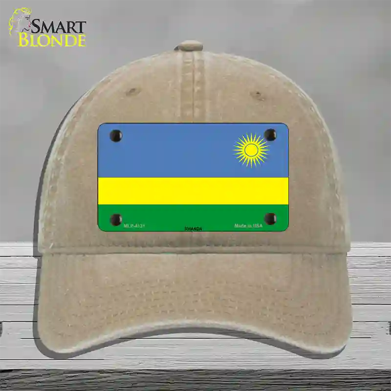 Rwanda Flag Novelty License Plate Hat Unconstructed Cotton / Khaki