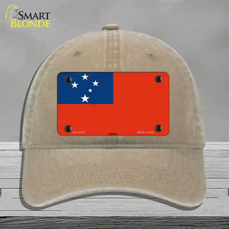 Samoa Flag Novelty License Plate Hat Unconstructed Cotton / Khaki