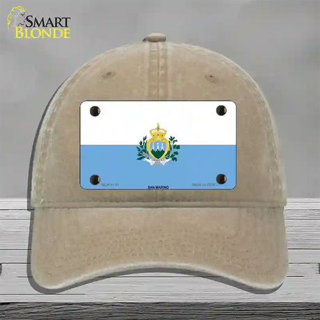 San Marino Flag Novelty License Plate Hat Unconstructed Cotton / Khaki