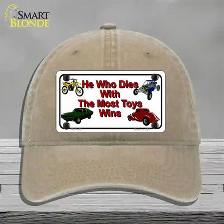 He With The Most Toys Wins Novelty License Plate Hat Unconstructed Cotton / Khaki