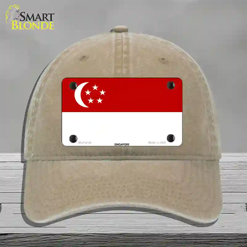 Singapore Flag Novelty License Plate Hat Unconstructed Cotton / Khaki