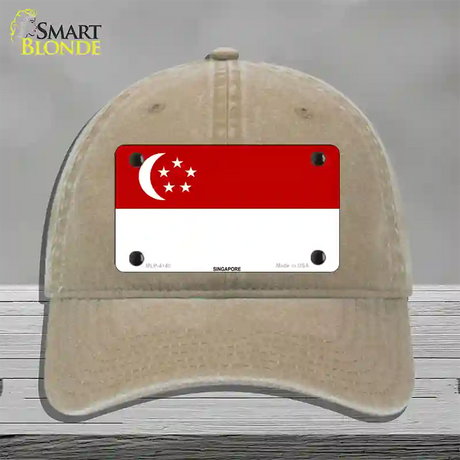 Singapore Flag Novelty License Plate Hat Unconstructed Cotton / Khaki