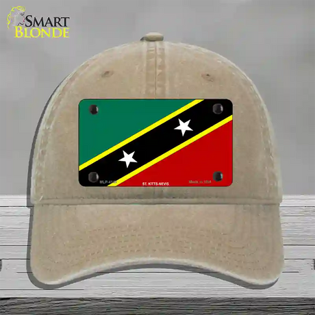 St Kitts-Nevis Flag Novelty License Plate Hat Unconstructed Cotton / Khaki