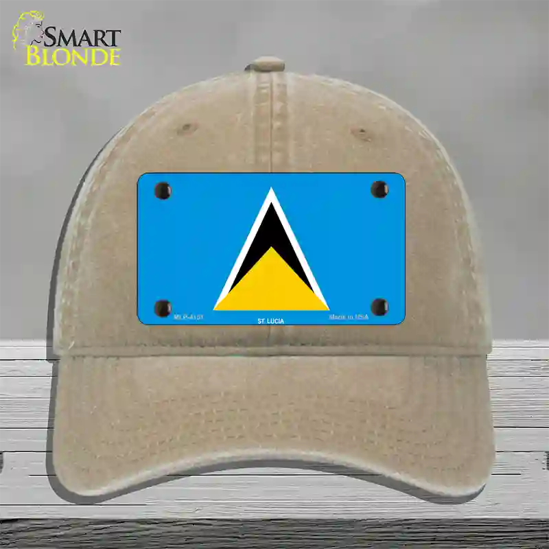 St Lucia Flag Novelty License Plate Hat Unconstructed Cotton / Khaki