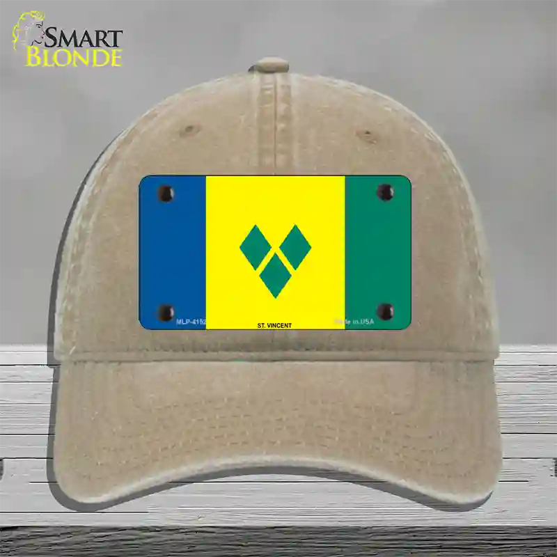 St Vincent Flag Novelty License Plate Hat Unconstructed Cotton / Khaki