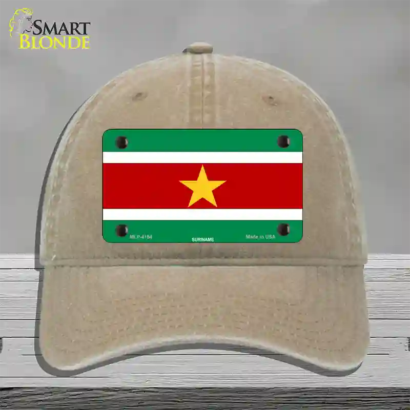 Suriname Flag Novelty License Plate Hat Unconstructed Cotton / Khaki