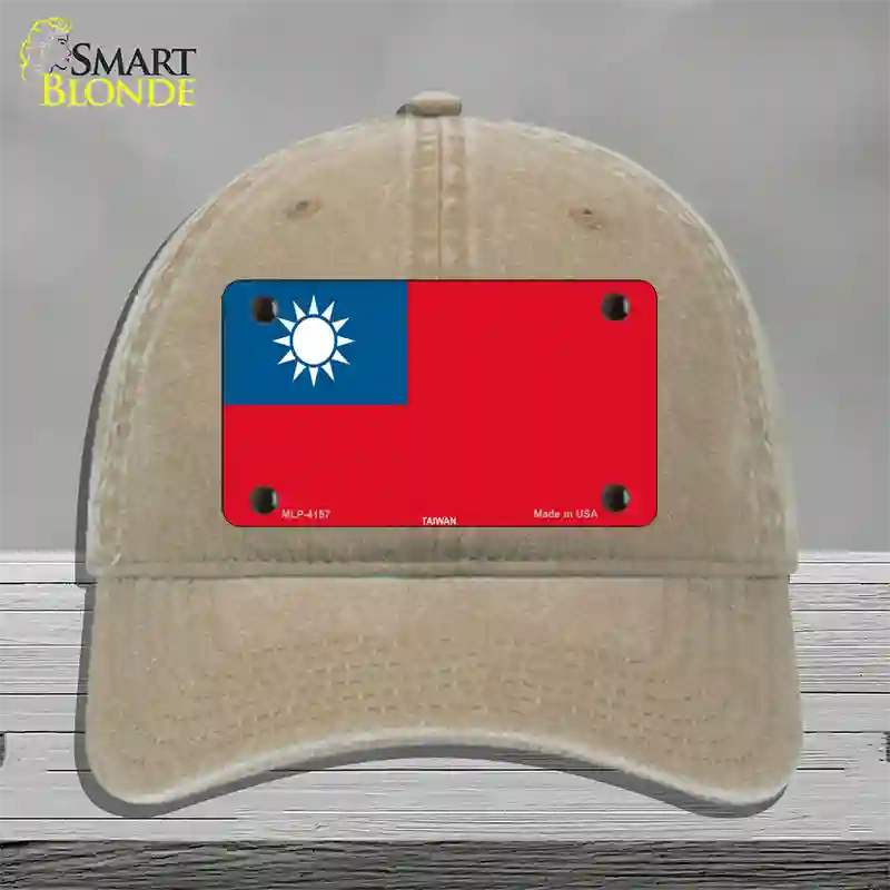 Taiwan Flag Novelty License Plate Hat Unconstructed Cotton / Khaki