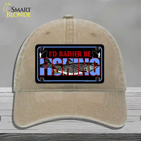 Rather Be Fishing Novelty License Plate Hat Unconstructed Cotton / Khaki