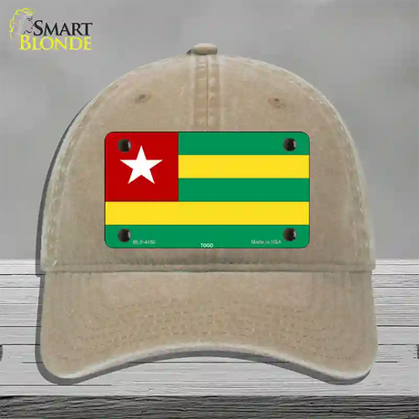 Togo Flag Novelty License Plate Hat Unconstructed Cotton / Khaki