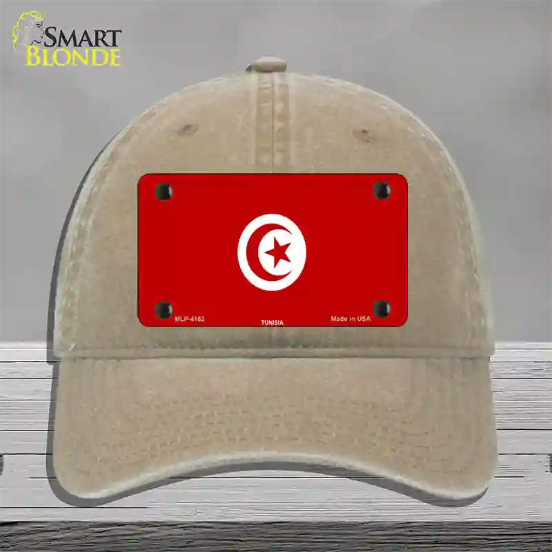 Tunisia Flag Novelty License Plate Hat Unconstructed Cotton / Khaki