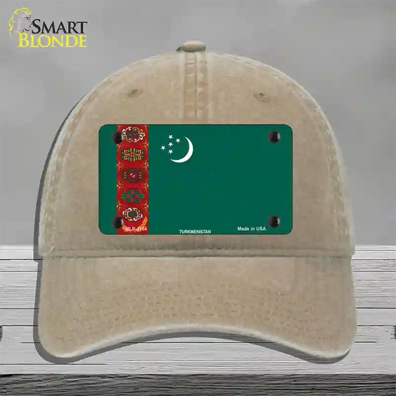 Turkmenistan Flag Novelty License Plate Hat Unconstructed Cotton / Khaki