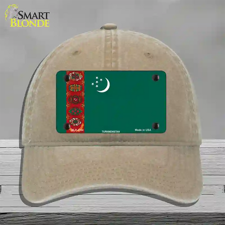 Turkmenistan Flag Novelty License Plate Hat Unconstructed Cotton / Khaki