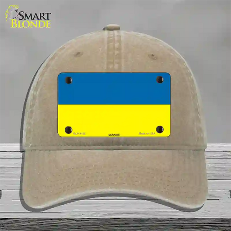 Ukraine Flag Novelty License Plate Hat Unconstructed Cotton / Khaki