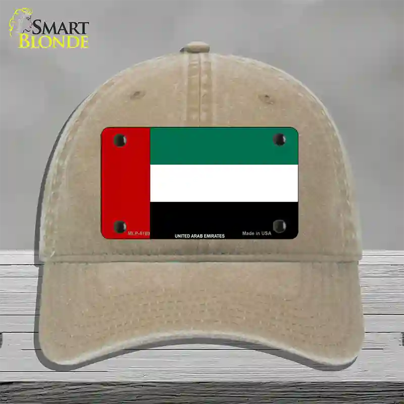 United Arab Emirates Flag Novelty License Plate Hat Unconstructed Cotton / Khaki