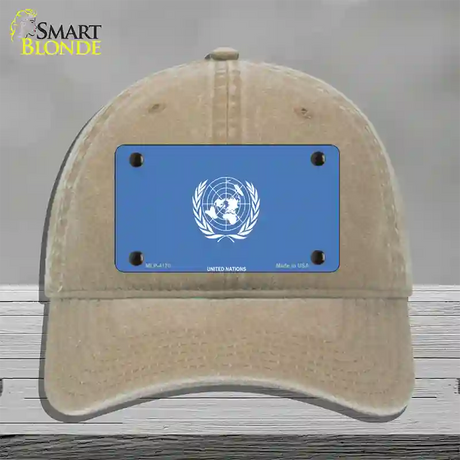 United Nations Flag Novelty License Plate Hat Unconstructed Cotton / Khaki