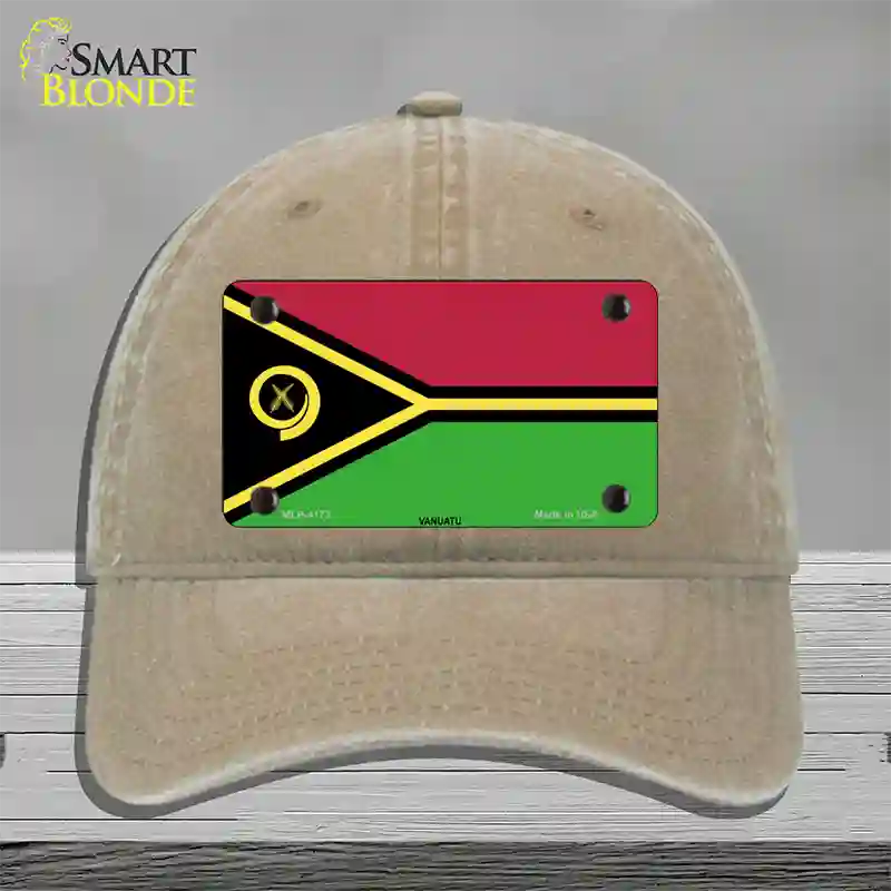 Vanuatu Flag Novelty License Plate Hat Unconstructed Cotton / Khaki