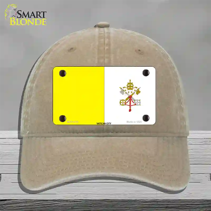 Vatican City Flag Novelty License Plate Hat Unconstructed Cotton / Khaki